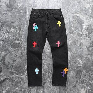 Chrome Heart Leather Patch Jeans
